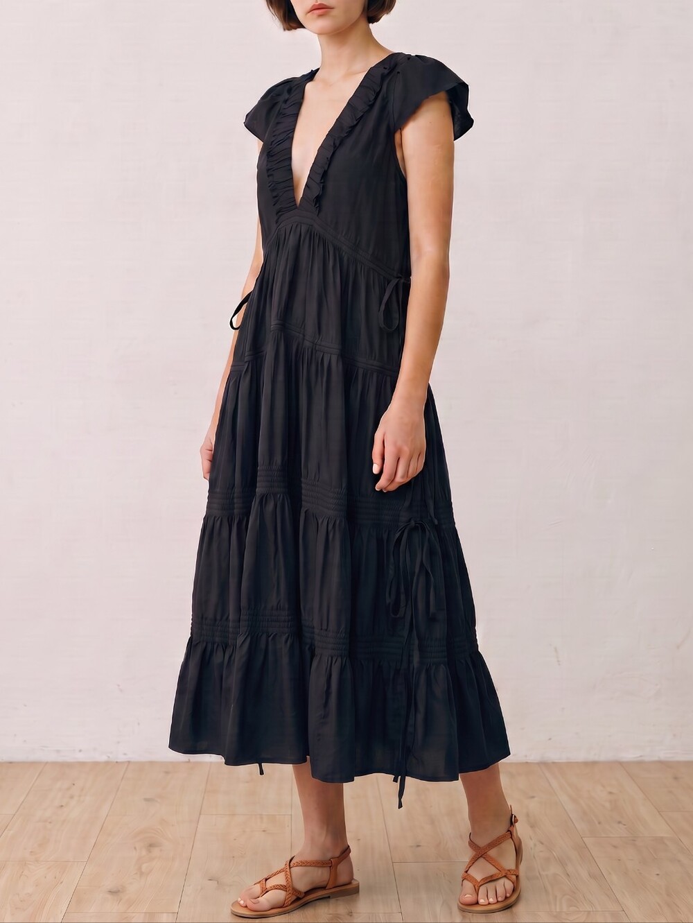 Marc by Marc Jacobs Tiered Ruffle Dress With Side Tie Strings 100% Silk
